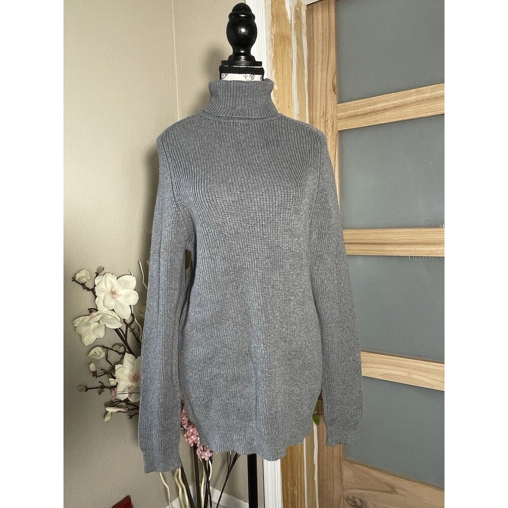 Club Room By Charter Club Ribbed Turtleneck Sweater Gray Cozy Knit Womens Small